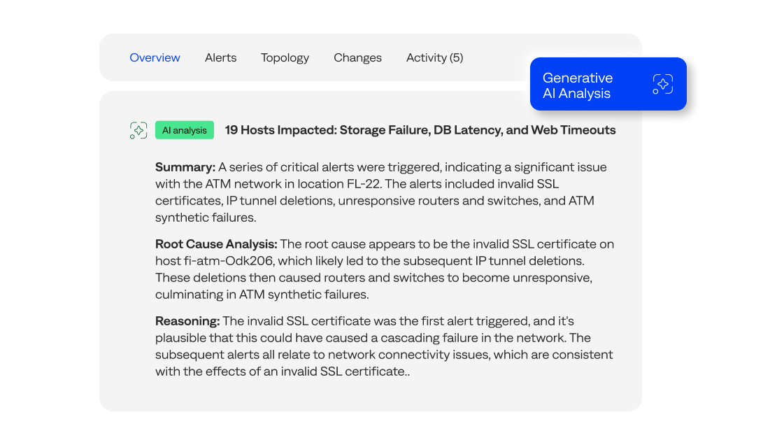 Window showing root-cause analysis delivered by GenAI.