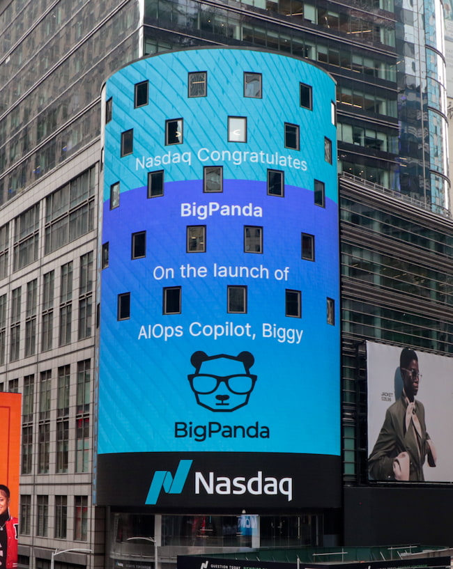 Nasdaq congratulated BigPanda on the announcement of Biggy on its Times Square billboard in New York.