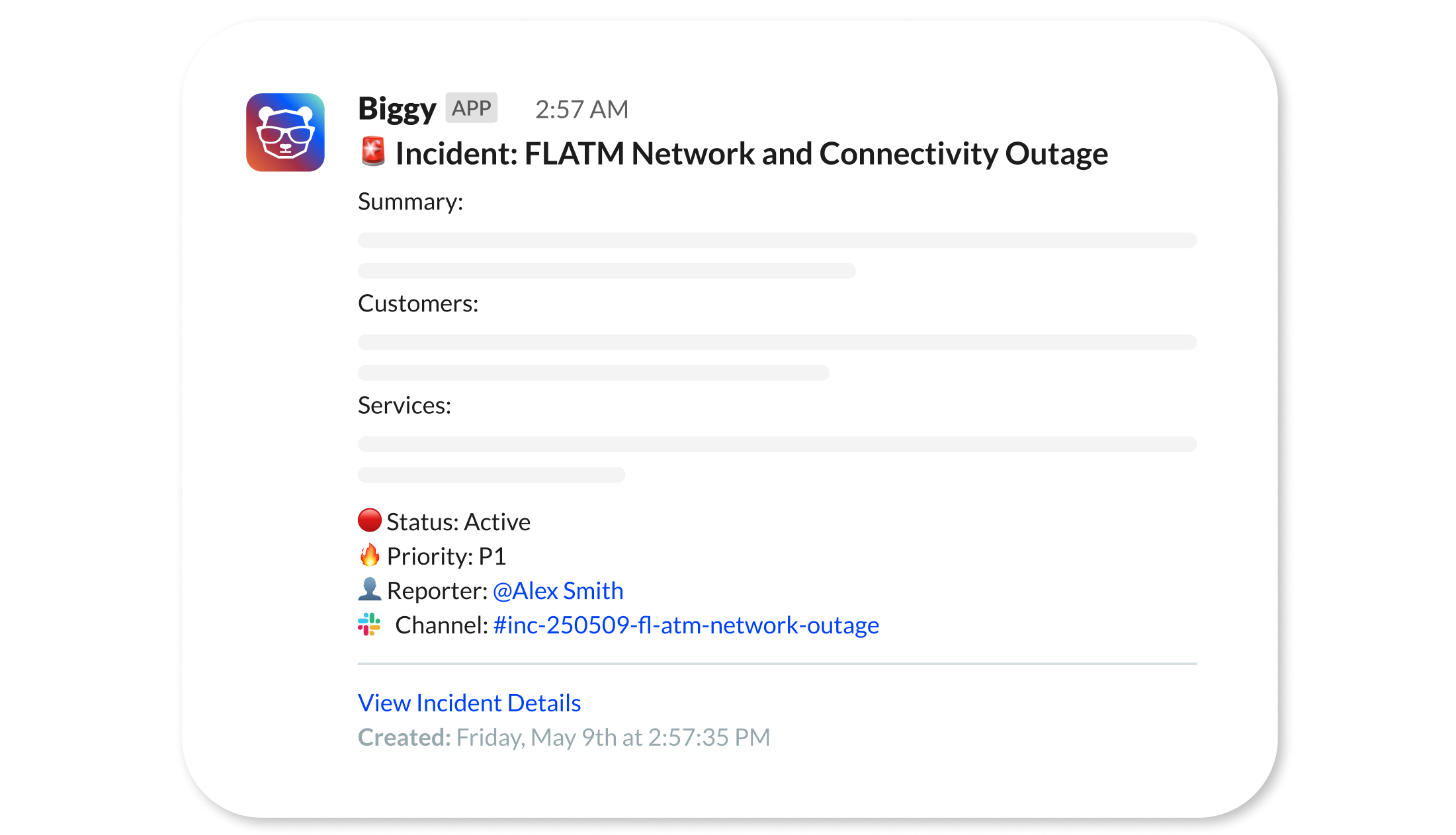 bigpanda-AI-incident-assistant-automate-incident-image The BigPanda AI Incident Assistant automatically creates managed incident channels to streamline incident response.