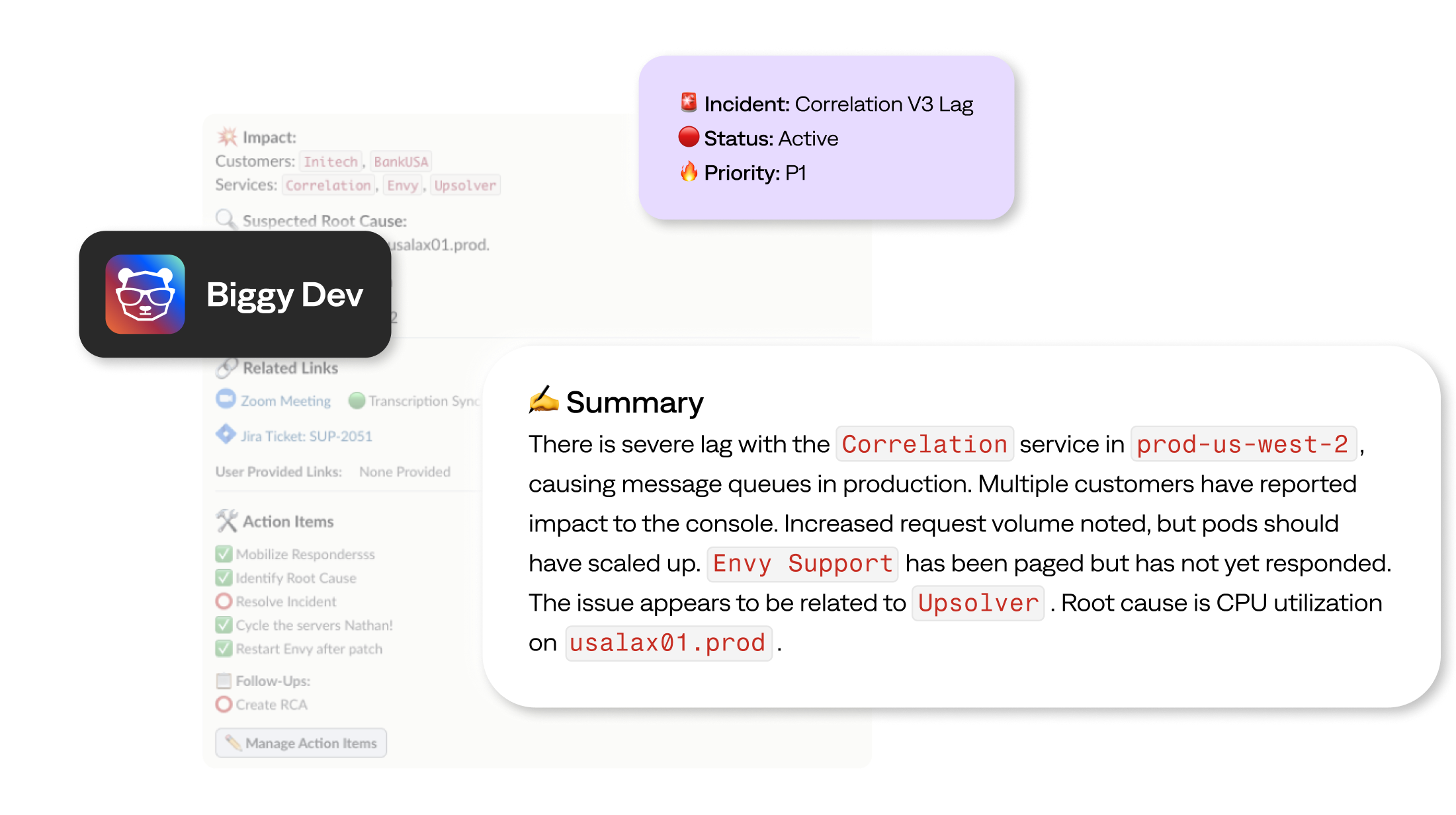 bigpanda-predicting-&-preventing-automate-incident-image The BigPanda AI Incident Assistant generates post-incident reports to understand why it happened, what was affected, and how it can be prevented.