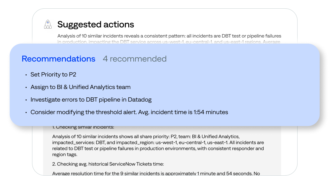 BigPanda surfaces historical ITSM incidents and relevant information, such as the assignment group and the resolver. </p>
<p>