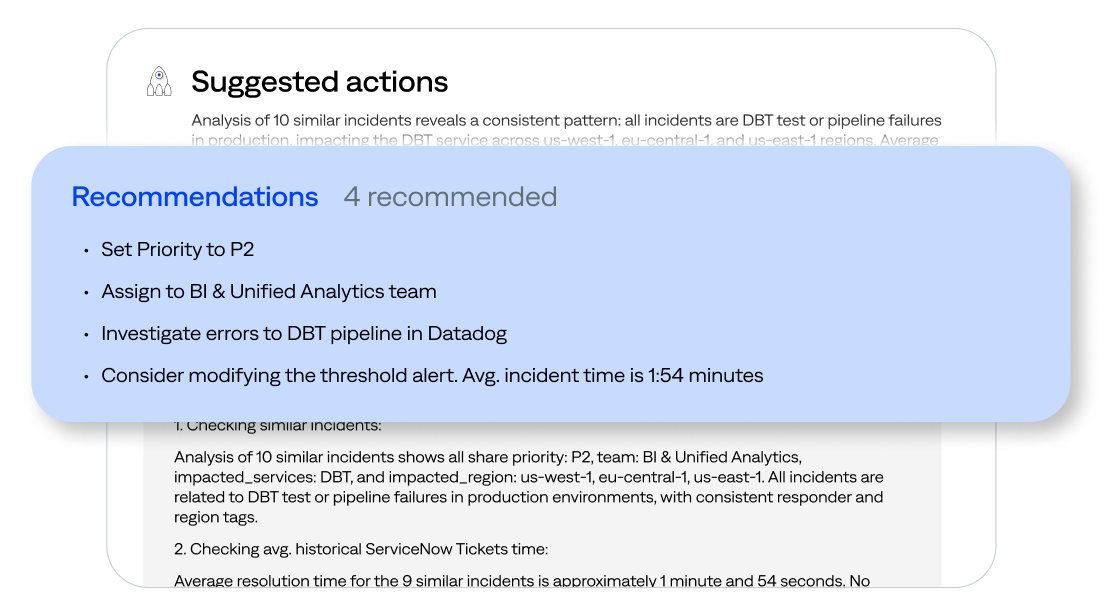 Inform L1 teams of the most efficient actions to take during triage and response, verified based on past incident insights with links to relevant runbooks and knowledge base articles.